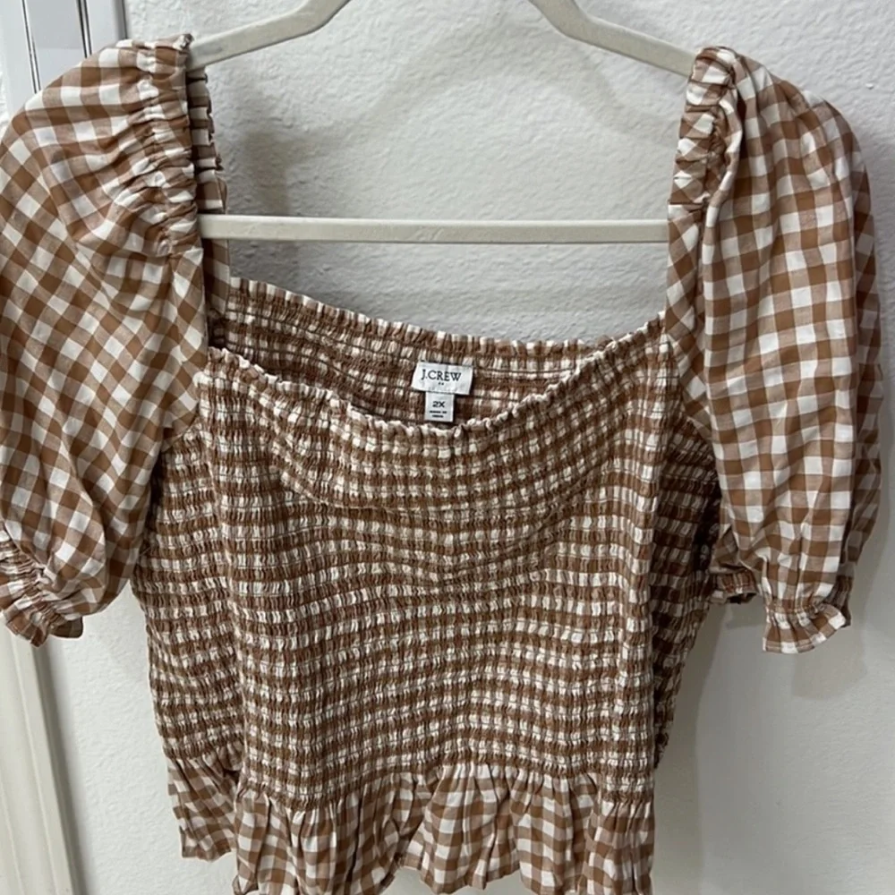 J. Crew Tan Gingham Blouse NWOT Sz 2X